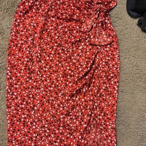 Who What Wear Red Floral Midi Skirt